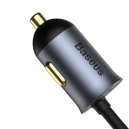 Ładowarka samochodowa Baseus Share Together z przedłużaczem, 2x USB, 2x USB-C, 120W (szara)